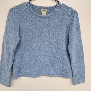 LL Bean Chunky Cropped Knit Sweater Sz Small Light Blue 100% Cotton 0FGF6